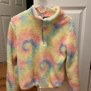 Tie dye fuzzy half zip jacket